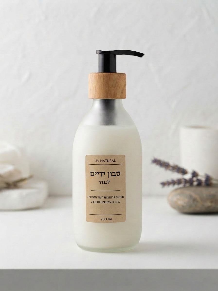 בקבוק סבון ידיים טבעי ומטפח בניחוח לבנדר טהור, 200 מ״ל